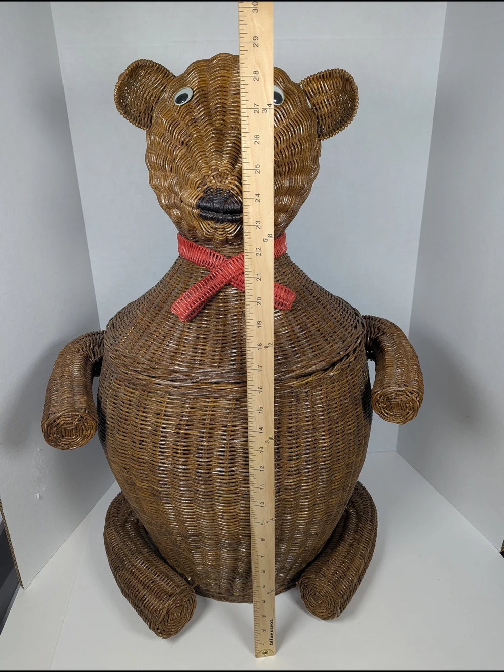 Vintage MCM Whimsical Wicker Bear Laundry Toy Hamper Storage